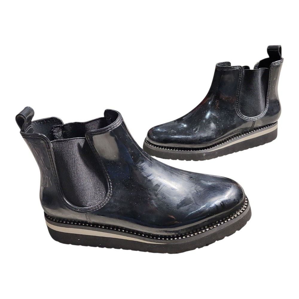 Naturalizer Rain Boots Women 8M Black Waterproof Platform Lug Sole Chelsea Gloss